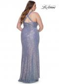 Picture of: Plus Size Sequin Prom Dress with Ruching and Slit in Slate, Style: 31162, Detail Picture 7