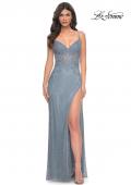Picture of: Gorgeous Rhinestone Fishnet Gown with Lace Embellishments in Blue, Style: 32292, Detail Picture 9