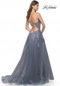 Picture of: Tulle A-line Dress with Jeweled Lace Appliques and Slit in Slate, Style: 31472, Back Picture