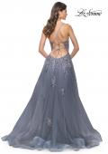 Picture of: Tulle A-line Dress with Jeweled Lace Appliques and Slit in Slate, Style: 31472, Detail Picture 2
