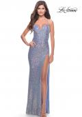 Picture of: Sequin Prom Dress with Ruching and Open Tie Back in Slate, Style: 31349, Detail Picture 6