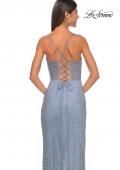 Picture of: Fishnet Rhinestone Fitted Dress with Bustier Top and High Neckline in Slate, Style: 32227, Detail Picture 6