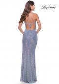 Picture of: Sequin Prom Dress with Ruching and Open Tie Back in Slate, Style: 31349, Detail Picture 7