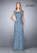 Picture of: Long Metallic Lace Prom Dress with Boat neck in Slate Blue, Style: 24860, Detail Picture 1