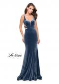 Picture of: Form Fitting Velvet Mermaid Gown with Side Cut Outs in Slate Blue, Style: 25866, Detail Picture 2