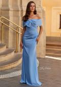 Picture of: Off-the-Shoulder Gown with Draped Bow Detail in Smoky Blue, Style: 33220, Main Picture