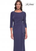 Picture of: Chic Jersey Evening Dress with Ruchign and Ruffle Skirt Detail in Smoky Blue, Style: 30814, Detail Picture 1