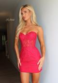 Picture of: Strapless Floral Corset Mini Dress in Strawberry, Style 33935, Detail Picture 3