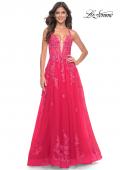 Picture of: Beautiful Lace Embellished A-Line Tulle Prom Dress with Deep V in Strawberry, Style: 32062, Detail Picture 17