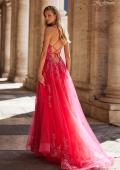 Picture of: Beautiful Lace Embellished A-Line Tulle Prom Dress with Deep V in Strawberry, Style: 32062, Back Picture