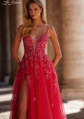 Picture of: Beautiful Lace Embellished A-Line Tulle Prom Dress with Deep V in Strawberry, Style: 32062, Detail Picture 1