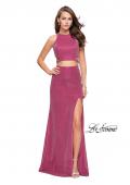 Picture of: Glittering Two Piece Jersey Prom Dress with Side Leg Slit in Strawberry, Style: 25572, Main Picture