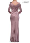Picture of: Satin Three Quarter Sleeve Draped Evening Gown in Taupe, Style: 33408, Detail Picture 10