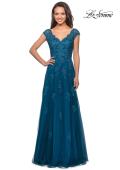 Picture of: Short Sleeve Lace Gown with Cascading Embellishments, Style: 26942, Detail Picture 9