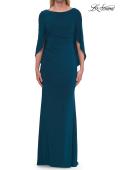 Picture of: Draped Cape Sleeve Jersey Gown with Ruched Bodice in Teal, Style: 33148, Detail Picture 10