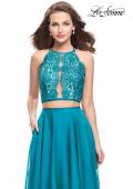 Picture of: Two Piece A-line Dress with Halter Neck and Beading in Teal, Style: 25843, Main Picture