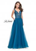 Picture of: Long A-line Prom Dress with Beaded Lace Bodice in Teal, Style: 25970, Main Picture