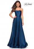 Picture of: Strapless Satin Gown with Ruching and Pockets in Teal, Style: 27130, Main Picture