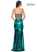 Picture of: Pretty Metallic Jersey Ruched Dress with Sweetheart Neckline in Teal , Style 32806, Detail Picture 8