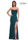 Picture of: Simple Strapless Jersey Dress with Criss Cross Bodice in Teal , Style 32863, Detail Picture 11