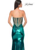 Picture of: Pretty Metallic Jersey Ruched Dress with Sweetheart Neckline in Teal , Style 32806, Detail Picture 16