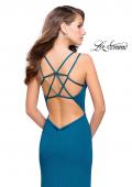 Picture of: Open Strappy Back Long Prom Dress with Deep V in Teal, Style: 26023, Back Picture