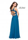 Picture of: Chiffon A-line Dress with Beaded Lace Bodice in Teal, Style: 26082, Back Picture