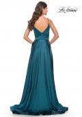 Picture of: A-Line Satin Gown with Ruched Bodice and V Neck in Teal, Style: 31505, Back Picture
