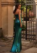 Picture of: Fabulous Metallic Jersey Ruched Strapless Dress in Teal , Style 32518, Back Picture