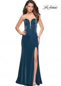 Picture of: Long Strapless Stretch Jersey Prom Dress in Teal, Style: 27051, Detail Picture 1