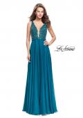 Picture of: A-Line Prom Gown with Chiffon Skirt and Beaded Bodice in Teal, Style: 26053, Detail Picture 2