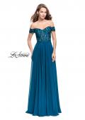 Picture of: Beaded Lace Off the Shoulder Prom Dress in Teal, Style: 26070, Detail Picture 2