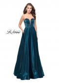 Picture of: Long Strapless Mikado Ball Gown with Beading in Teal, Style: 26104, Detail Picture 2