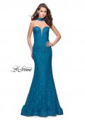 Picture of: Strapless Beaded Lace Mermaid Dress with T Back in Teal, Style: 26261, Detail Picture 2