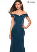 Picture of: Off The Shoulder Long Jersey Prom Dress in Teal, Style: 27176, Detail Picture 2