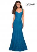 Picture of: Open Back Stretch Lace Long Prom Dress in Teal, Style: 27709, Detail Picture 2