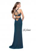 Picture of: Sparkly Jersey Dress with Side Cut Outs and Strappy Back in Teal, Style: 25258, Detail Picture 3