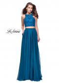 Picture of: Two Piece Prom Gown with Beaded lace Top and Pockets in Teal, Style: 26087, Detail Picture 3