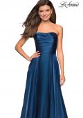 Picture of: Strapless Satin Gown with Ruching and Pockets in Teal, Style: 27130, Detail Picture 4