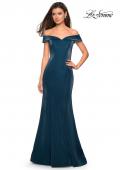 Picture of: Off The Shoulder Long Jersey Prom Dress in Teal, Style: 27176, Detail Picture 4