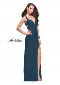 Picture of: Sparkly Jersey Prom Dress with Cut Outs and Side Leg Slit in Teal, Style: 25215, Detail Picture 5