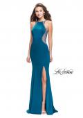 Picture of: Sheer Beaded Prom Dress with High Neck and Cut Outs in Teal, Style: 26060, Detail Picture 5