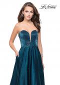 Picture of: Long Strapless Mikado Ball Gown with Beading in Teal, Style: 26104, Detail Picture 5
