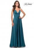 Picture of: A-Line Satin Gown with Ruched Bodice and V Neck in Teal, Style: 31505, Detail Picture 5