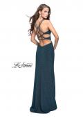 Picture of: Sparkly Jersey Prom Dress with Cut Outs and Side Leg Slit in Teal, Style: 25215, Detail Picture 6