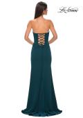 Picture of: Jersey Strapless Dress with Sweetheart Rhinestone Lined Neckline in Teal , Style 32829, Detail Picture 6