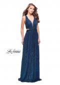Picture of: Pleated Lame Prom Dress with Cut Outs and a Deep V in Turquoise, Style: 25643, Detail Picture 5
