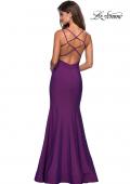 Picture of: Long Jersey Prom Gown with Open Strappy Back in Violet, Style: 27446, Back Picture
