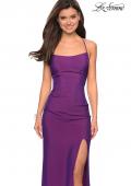 Picture of: Simple Long Jersey Dress with Slit and Ruching in Violet, Style: 27660, Detail Picture 1