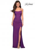 Picture of: Simple Long Jersey Dress with Slit and Ruching in Violet, Style: 27660, Detail Picture 5